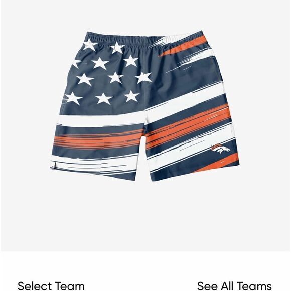 Team Apparel Denver Broncos Americana Swimming Trunks XL NWT IN PACKAGING - Picture 3 of 6